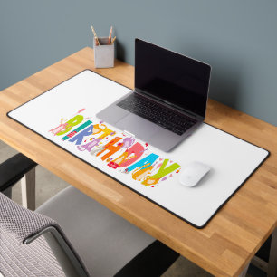 Happy Birthday Funny Cat Lover Bday Celebration Desk Mat
