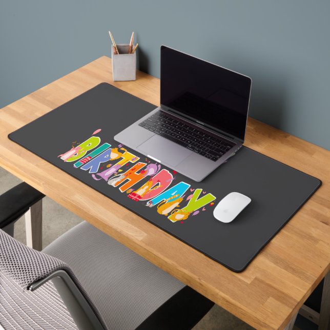 Happy Birthday Funny Cat Lover Bday Celebration Desk Mat (Office 2)