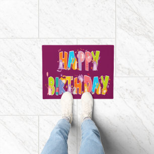 Happy Birthday Funny Cat Lover Bday Celebration Doormat