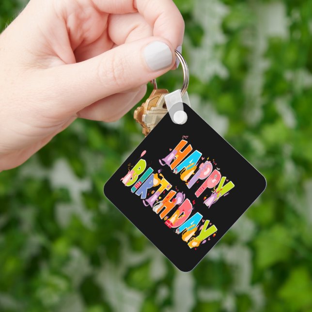 Happy Birthday Funny Cat Lover Bday Celebration Keychain (Hand)