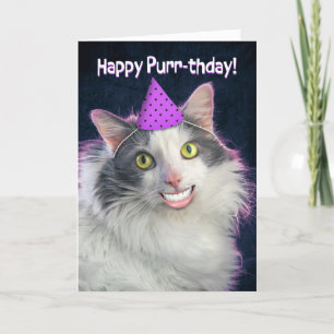 Happy Birthday Funny Cat With Human Smie Holiday Card
