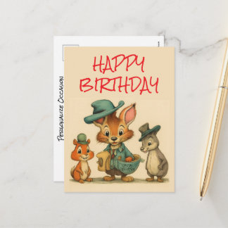 Happy Birthday Funny Cute Cartoon Animal Couriers  Holiday Postcard