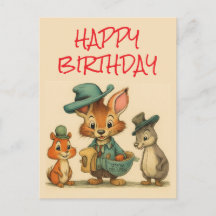 Happy Birthday Funny Cute Cartoon Animal Couriers 