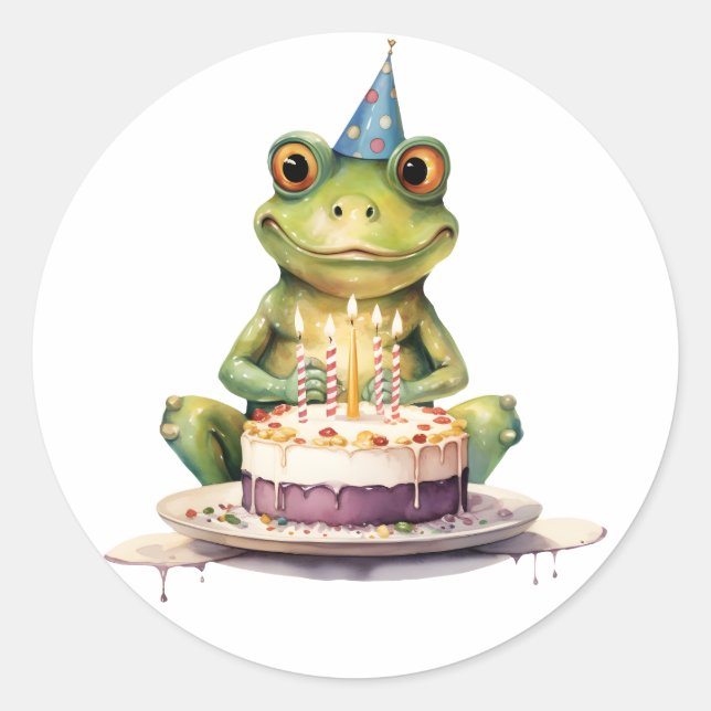 Happy Birthday Funny frog Classic Round Sticker (Front)