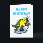 Happy Birthday funny Stand-Up Fish cartoon CARD<br><div class="desc">This cute and funny cartoon will make you smile:) Sparky yellow fish is a STAND-UP FISH. He is dressed with a Bow Tie and shoes and holding a microphone :) (for his jokes and messages). You can easily add/change your messages that the fish is saying :) You can find this...</div>