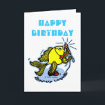 Happy Birthday funny Stand-Up Fish cartoon CARD<br><div class="desc">This cute and funny cartoon will make you smile:) Sparky yellow fish is a STAND-UP FISH. He is dressed with a Bow Tie and shoes and holding a microphone :) (for his jokes and messages). You can easily add/change your messages that the fish is saying :) You can find this...</div>