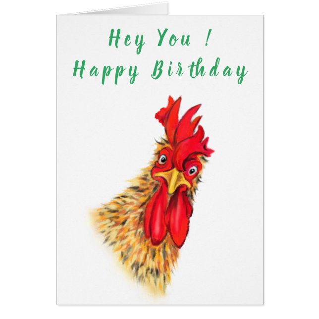 Happy Birthday - Funny Surprised Curious Rooster  (Front)