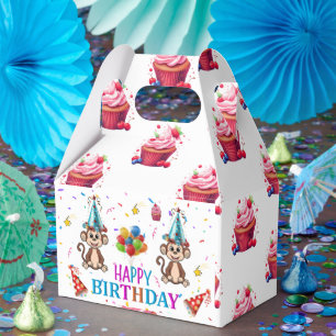 Happy Birthday Gable Favor Box Monkey Cupcake