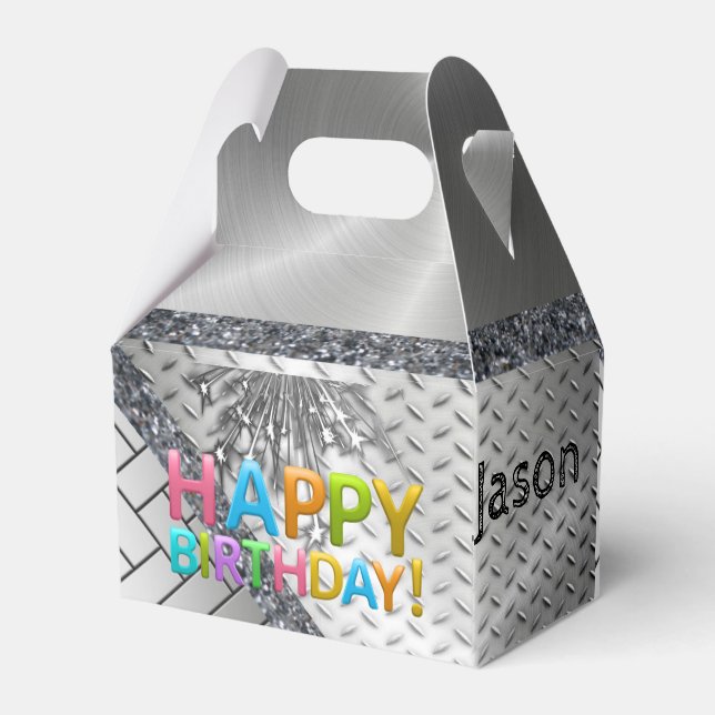 Happy Birthday Gable Favour Box Silver (Back Side)