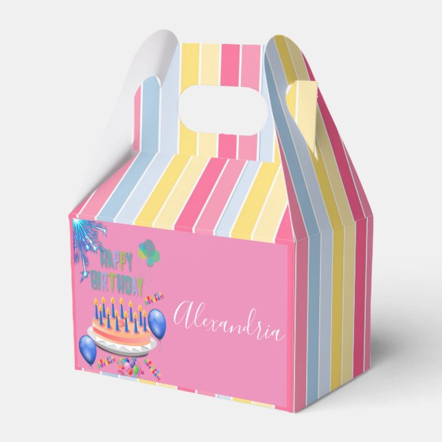 Happy Birthday Gable Favour Box Stripe (Front Side)