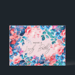 Happy Birthday Garden Floral Blue Pink Blush Card<br><div class="desc">A modern and beautiful birthday card featuring a romantic garden floral design. Perfect for any age birthday.</div>