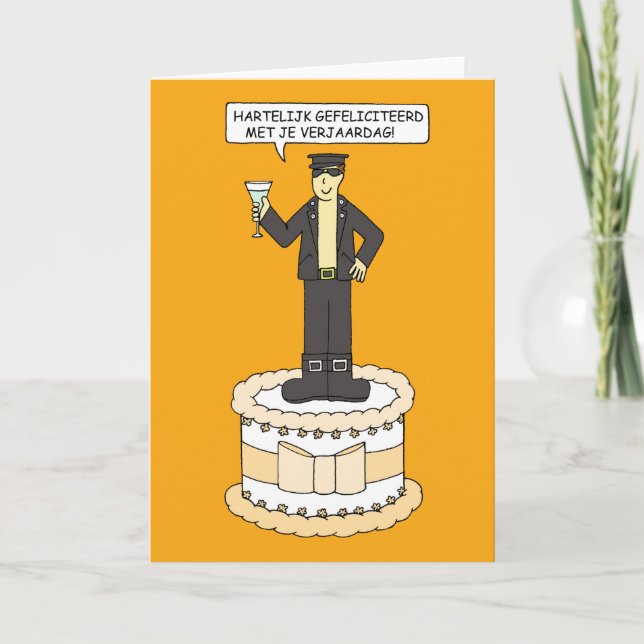 Happy Birthday Gay  Dutch Man on a Cake Cartoon Card (Front)