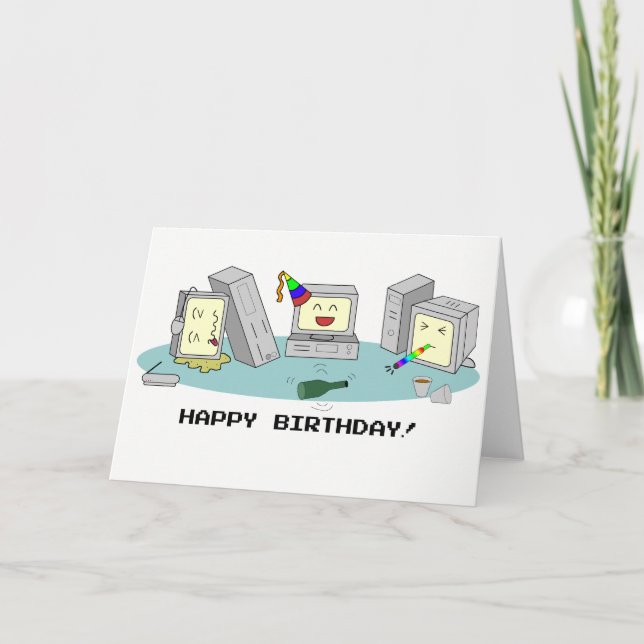 'Happy Birthday' Geeky Computer Card, LAN Party Card (Front)