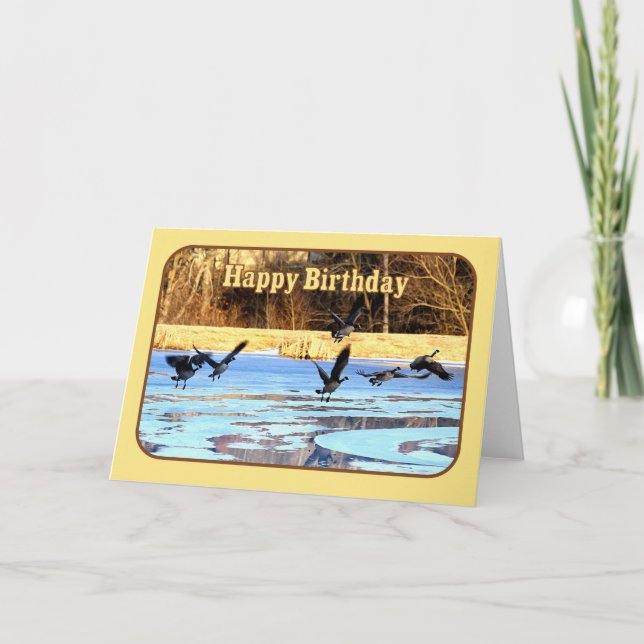 Happy Birthday Geese Take Off From A Frozen Pond Card (Front)