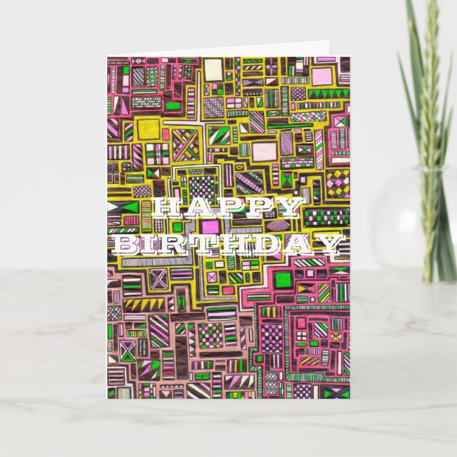Happy Birthday Geometric shapes pop art punk Card (Front)