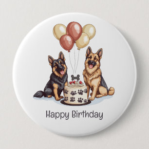 Happy Birthday German Shepherd Dogs Birthday Cake 4 Inch Round Button