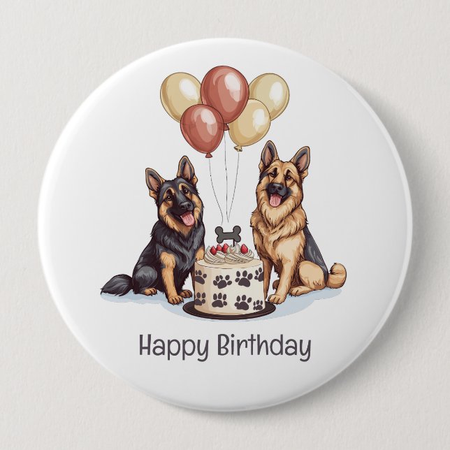 Happy Birthday German Shepherd Dogs Birthday Cake 4 Inch Round Button (Front)