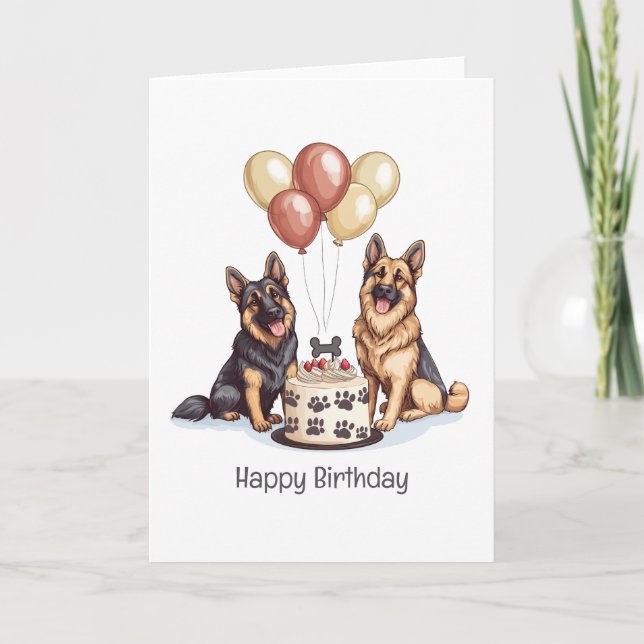 Happy Birthday German Shepherd Dogs Birthday Cake Card (Front)