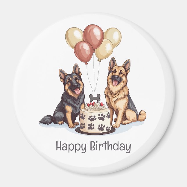 Happy Birthday German Shepherd Dogs Birthday Cake Magnet (Front)