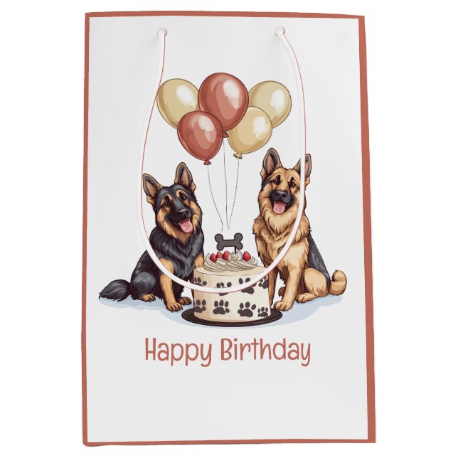 Happy Birthday German Shepherd Dogs Birthday Cake Medium Gift Bag (Front)
