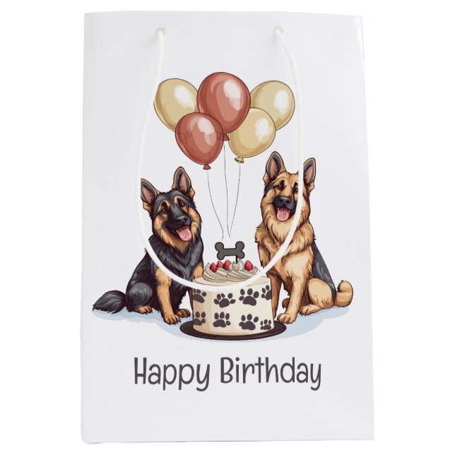 Happy Birthday German Shepherd Dogs Birthday Cake Medium Gift Bag (Front)
