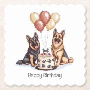 Happy Birthday German Shepherd Dogs Birthday Cake Paper Coaster