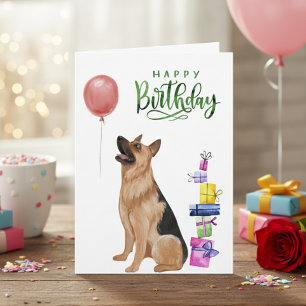 Happy Birthday German Shepherd Watercolor  Card
