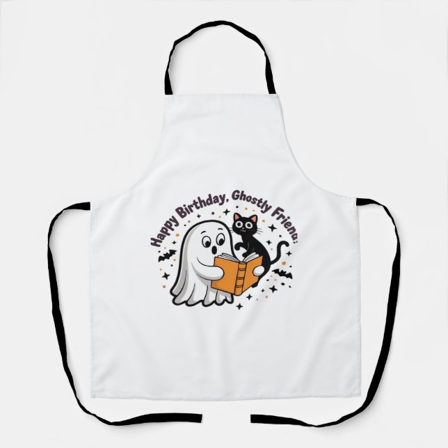 Happy Birthday Ghost Cat PNG - Spooky Cute Classic Apron (Front)