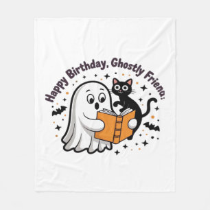 Happy Birthday Ghost Cat PNG - Spooky Cute Classic Fleece Blanket