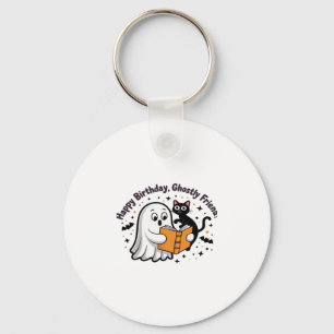 Happy Birthday Ghost Cat PNG - Spooky Cute Classic Keychain