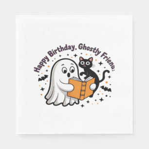 Happy Birthday Ghost Cat PNG - Spooky Cute Classic Napkin