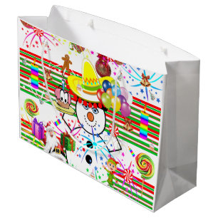 Happy Birthday Gift Bag Christmas Snowman Santa