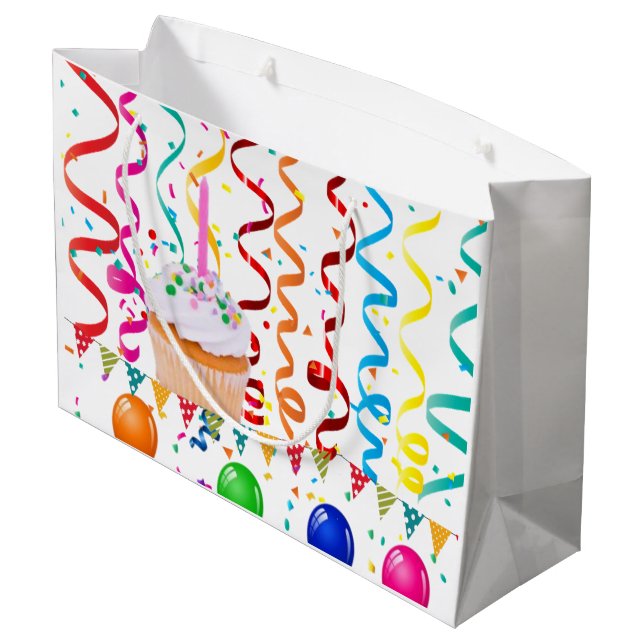 Happy Birthday Gift Bag Cupcake Confetti (Back Angled)