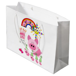 Happy Birthday Gift Bag Pink Pig
