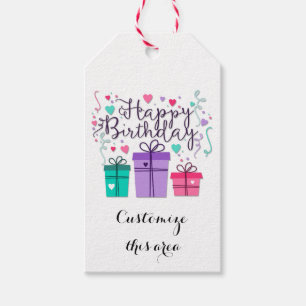 Happy Birthday Gift Boxes on White Customize Tags