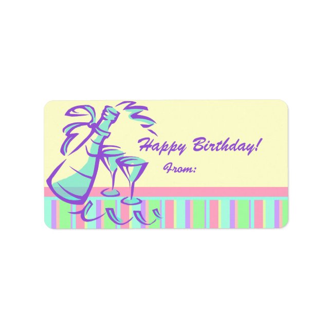 Happy Birthday Gift Labels Champagne Toast (Front)