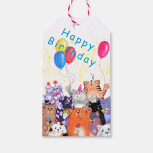 Happy Birthday Gift Tags with Happy Cat Party