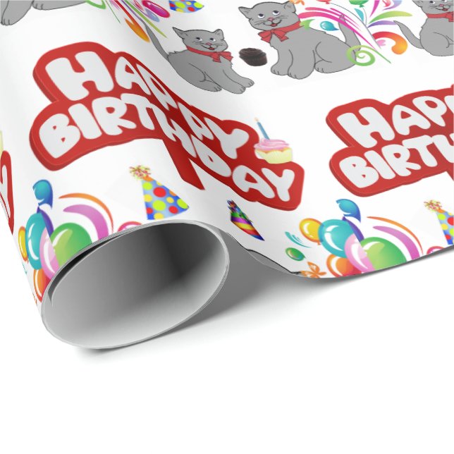 Happy Birthday Gift Wrapping Paper Cats (Roll Corner)