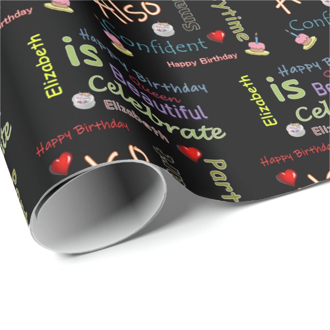Happy Birthday Gift Wrapping Paper Elizabeth (Roll Corner)