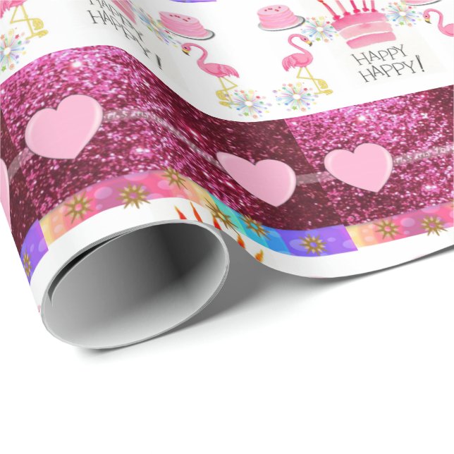 Happy Birthday Gift Wrapping Paper Flamingo (Roll Corner)