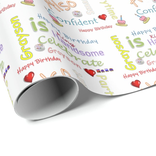 Happy Birthday Gift Wrapping Paper Grayson (Roll Corner)