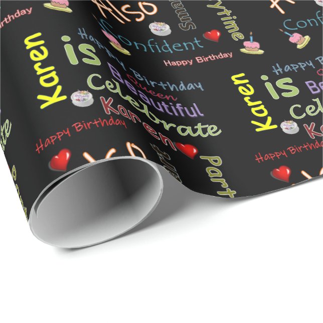 Happy Birthday Gift Wrapping Paper Karen (Roll Corner)