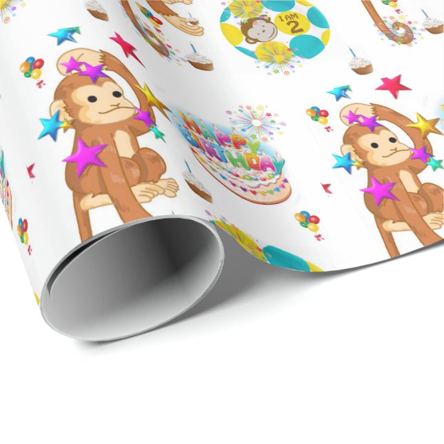 Happy Birthday Gift Wrapping Paper Monkey 2 Yr.old (Roll Corner)