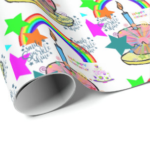 Happy Birthday Gift Wrapping Paper Rainbow