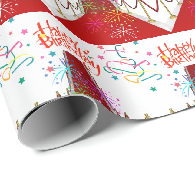 Happy Birthday Gift Wrapping Paper Red Carpet (Roll Corner)