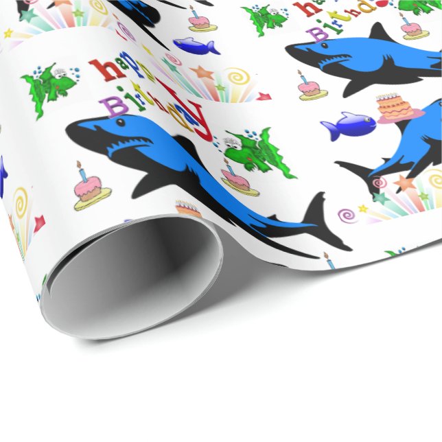 Happy Birthday Gift Wrapping Paper Shark (Roll Corner)