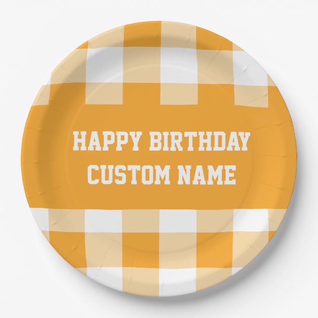 Happy birthday gingham  paper plate (Front)
