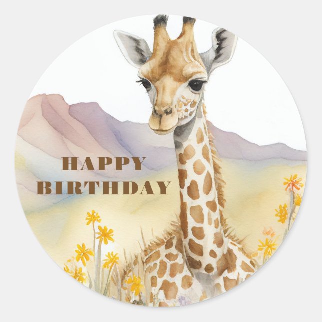 Happy Birthday Giraffe Classic Round Sticker (Front)