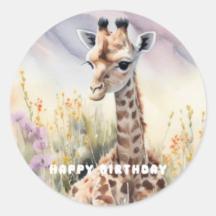 Happy Birthday Giraffe Classic Round Sticker