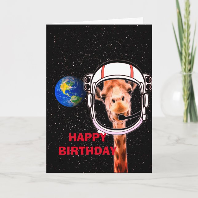Happy Birthday Giraffe In Space Humour Card (Front)